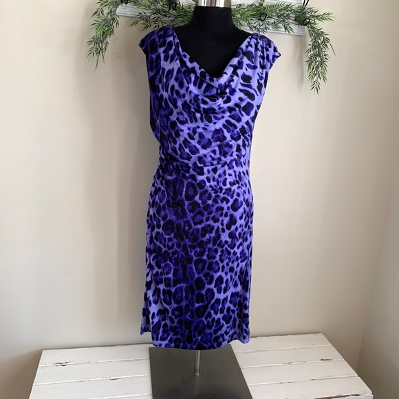 Ronni Nicole Blue Leopard Print Dress - Picture 1 of 12